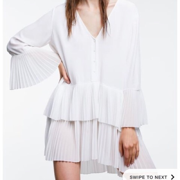 zara white pleated shirt dress